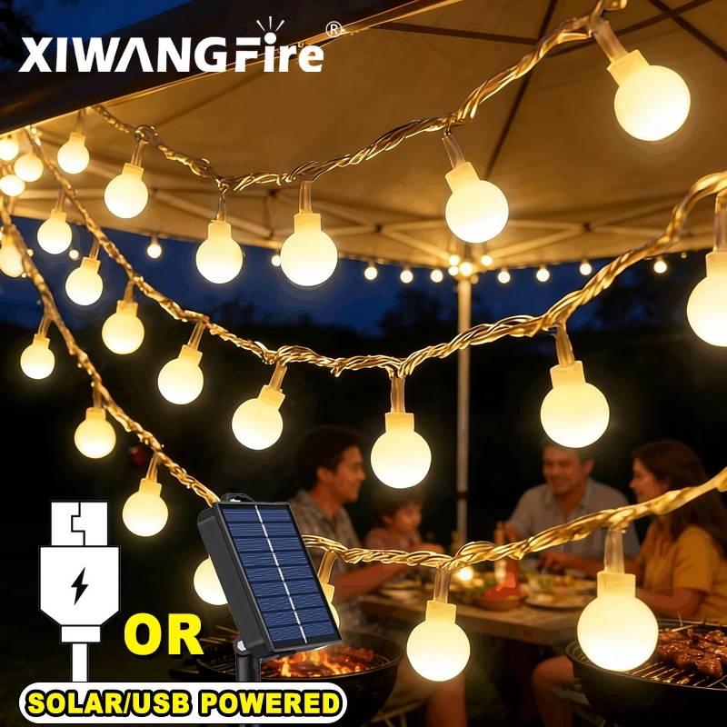 Lighting Decor Outdoor - 3-10M ソーラー/USB/バッテリー式ストリングライト、フェアリーグローブボールLED、防水屋外用、クリスマス、結婚式、庭、キャンプ、テントの装飾に