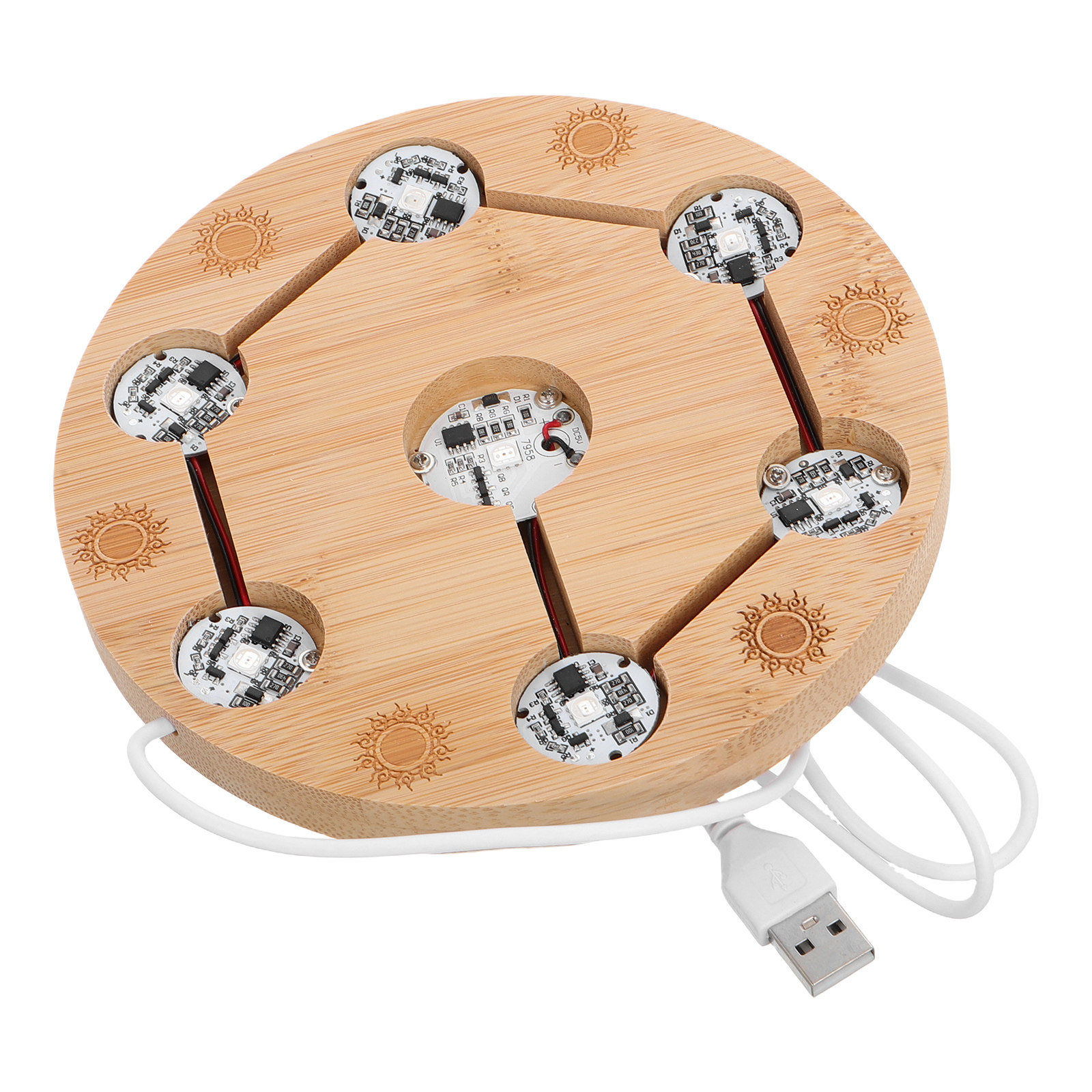 Lighting Decoration Stand - 無垢材クリスタルボールスタンド USB電源LEDライトベース 7つの調整可能なライト付き 自宅 オフィス 球体ディスプレイ装飾スタンド