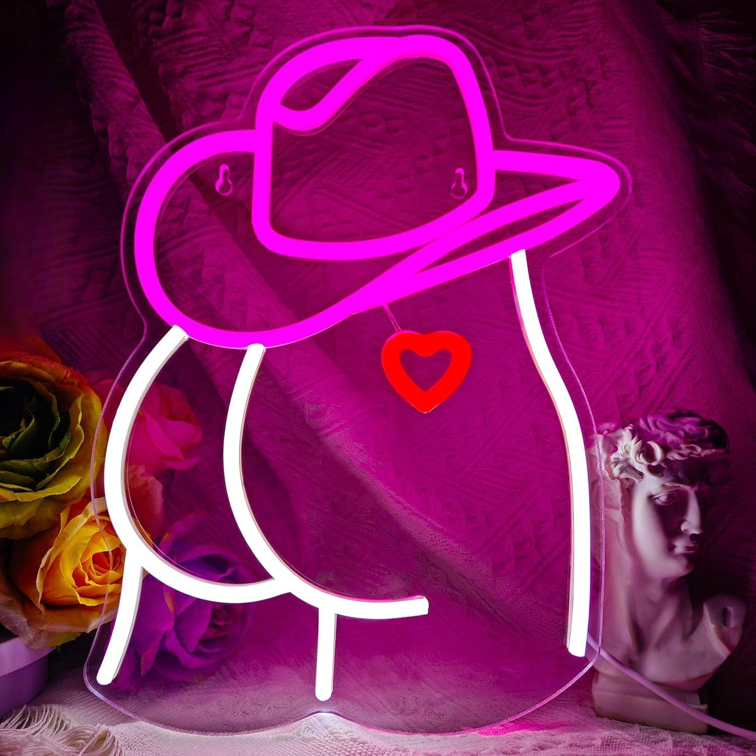 Lighting Decor Wedding - カウガールネオンサイン調光可能LEDライト、女の子の寝室、ゲームルーム、男の隠れ家、バー、パーティー、結婚式、クリスマス、壁飾り、ギフト、ウォールライト