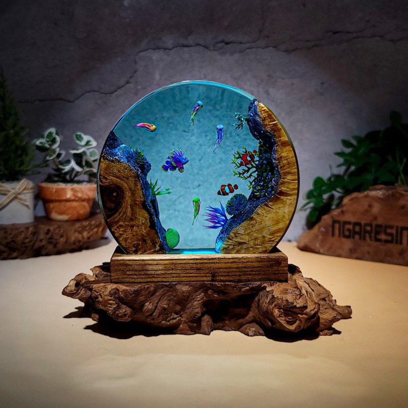 Lighting Decor Wedding - 海洋水族館生物樹脂テーブルライトクリエイティブアート装飾熱帯魚サンゴテーマナイトライトUSB充電