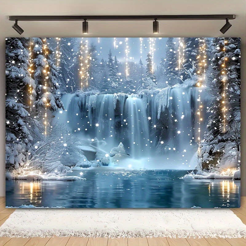 Elements Lighting Decor - クリスマスファンタジー背景生地 - 明るい滝とスパンコールライト、レトロな要素、ポリエステル、屋外装飾