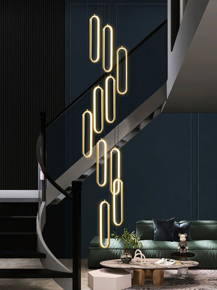 Restaurant Lighting Decoration - 楕円形のペンダントランプモダンな屋根裏部屋ペンダントライトミニマリストロングハウス応接室調光照明 LED 階段シャンデリア