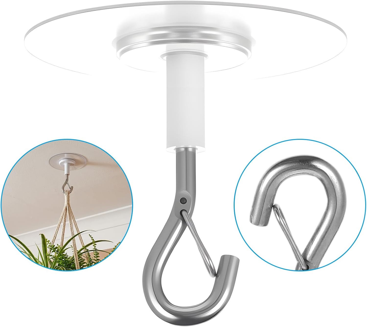 Decor Lighting Fans - 5個入りヘビーデューティー自己粘着式天井フック、ドリル不要、安全ロック付きプラントハンガー、ライト、チャイム、ファン、壁飾り用、キッチン、バスルーム用