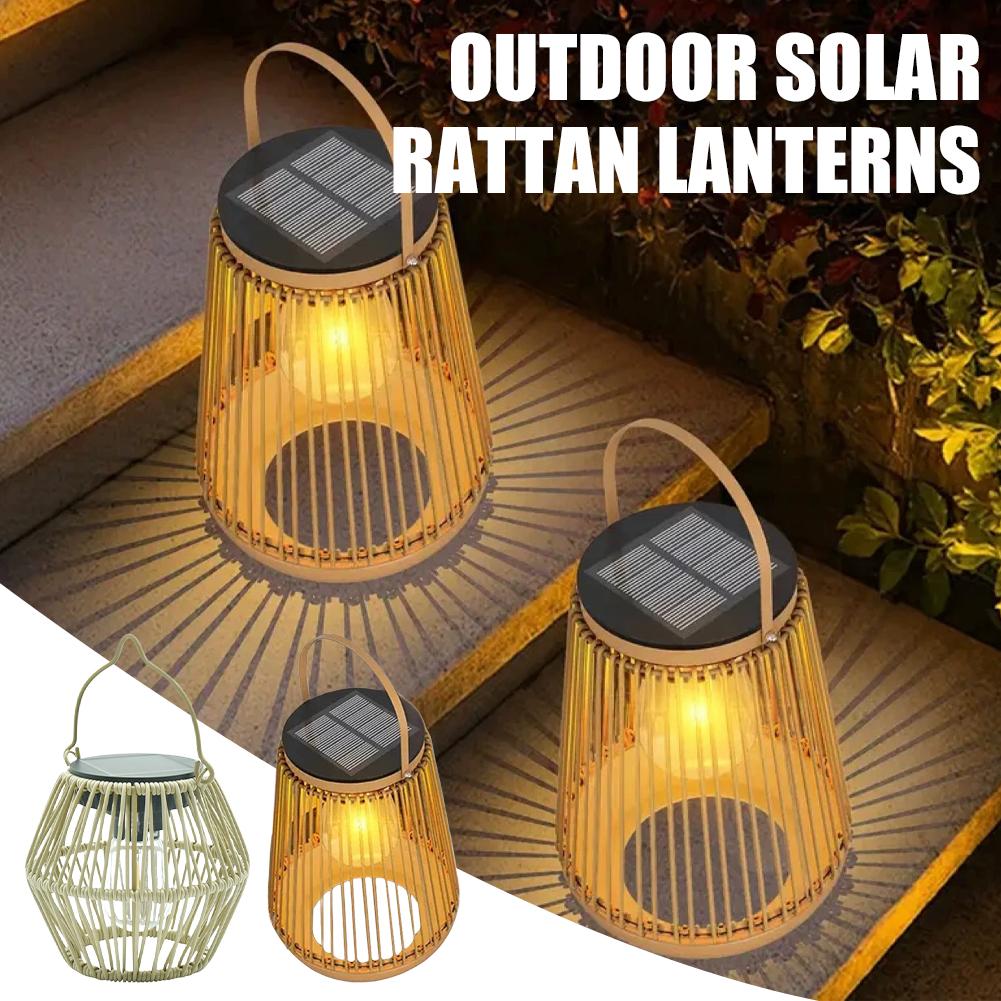 Lighting Decor Outdoor - IP65防水ソーラーラタンランタン、吊り下げ式テーブルライト、屋外装飾ランプ、裏庭、庭園、パティオ、中庭照明用