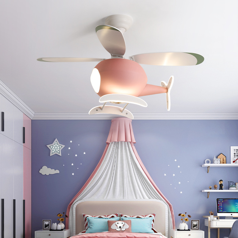 Decor Lighting Fans - 現代のクリエイティブ漫画飛行機ファンライトシンプルな装飾 LED シーリングランプ子供部屋用 Beroom LED ファンライト