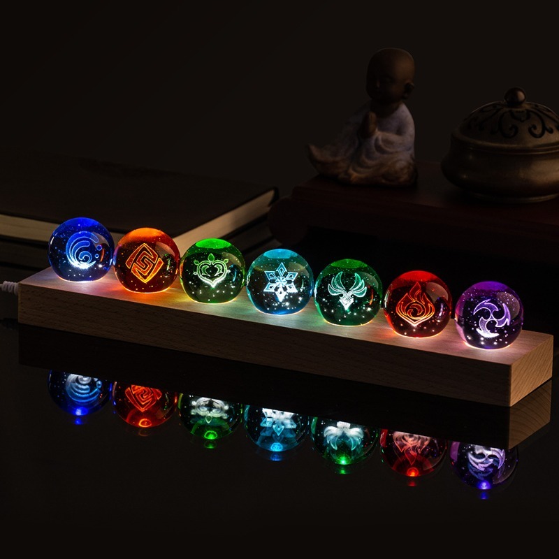 Elements Lighting Decor - 2026年新作原神インパクト6cm 4cmクリスタルボールナイトライト、3D彫刻七元素、デスクトップ装飾雰囲気ランプ