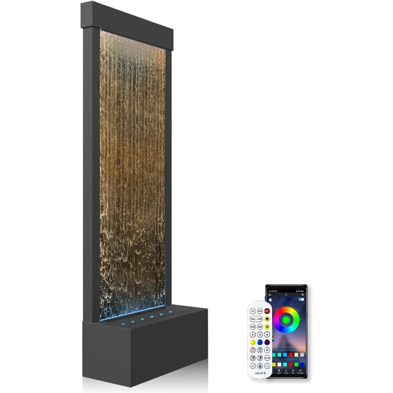 Lighting Decoration Stand - APP制御の多色LEDライト付き、モダンでシンプルな床置き型室内滝噴水、自宅やオフィスの装飾に最適