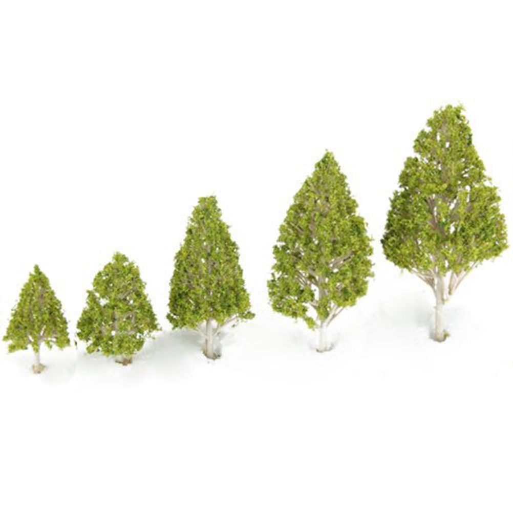 Lighting Decor House - 5個入り装飾用ホワイトポプラの木、ライトグリーンの葉、プラスチックセメント製、景観装飾、家の机、リビングルーム、キッチン用、ノベルティミニ