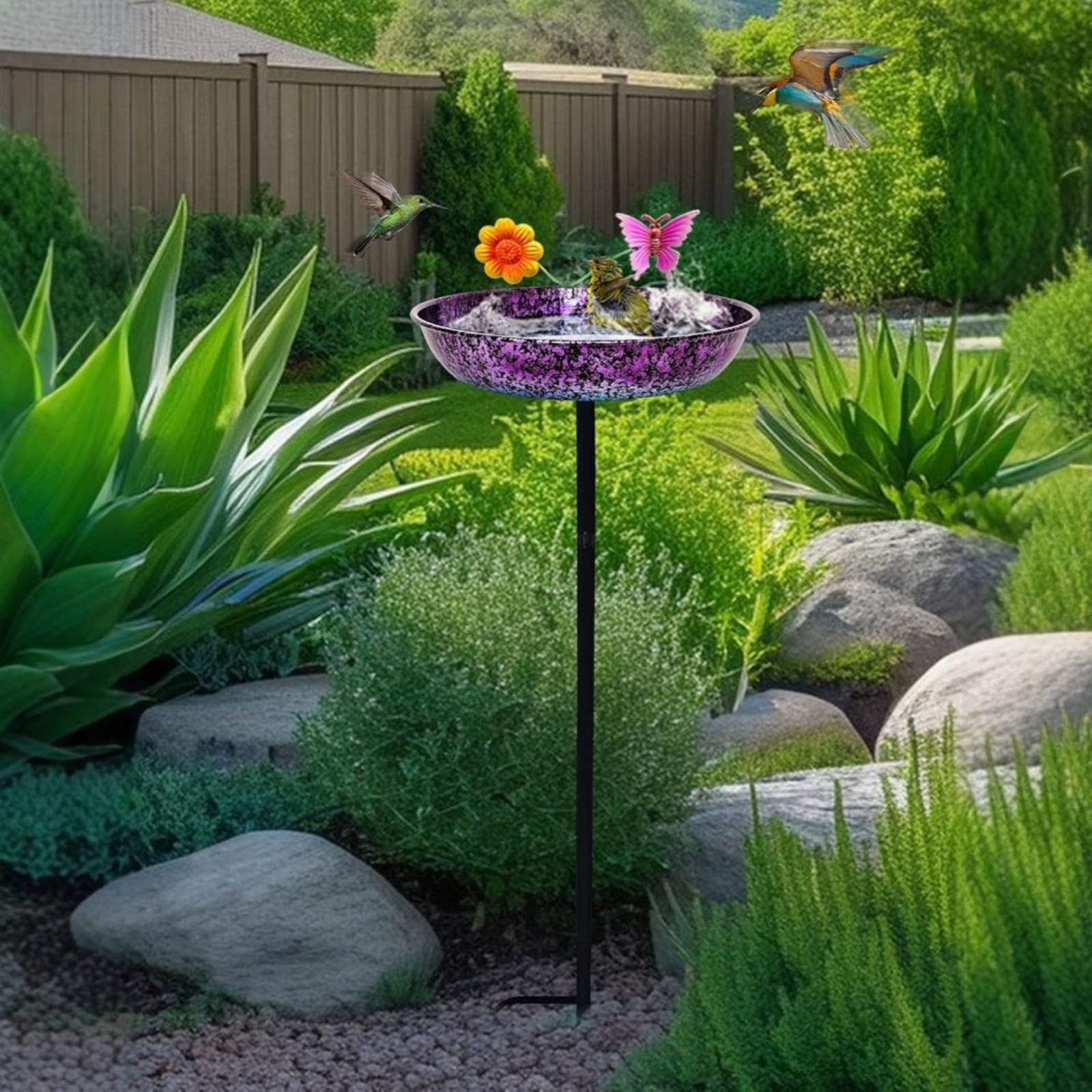 Elegant Decor & Lighting Llc - 金属製の鳥の水浴び場、長持ちする丸型鳥の水浴び場、庭の装飾、エレガントなソーラーファウンテン、庭に設置可能