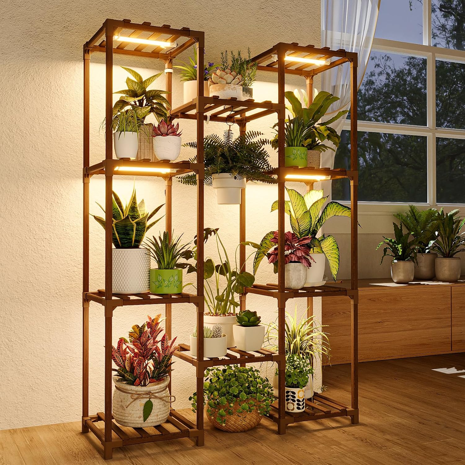 Lighting Decoration Stand - 植物スタンド グローライト付き 植物棚 複数の鉢に対応 大型植物ホルダー リビングルーム