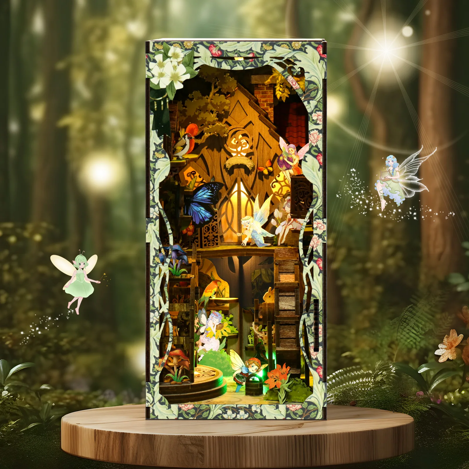 クールなDIYブックヌックミニチュアハウスキット 魔法の森木 - Lighting Decor House のレビューと価格