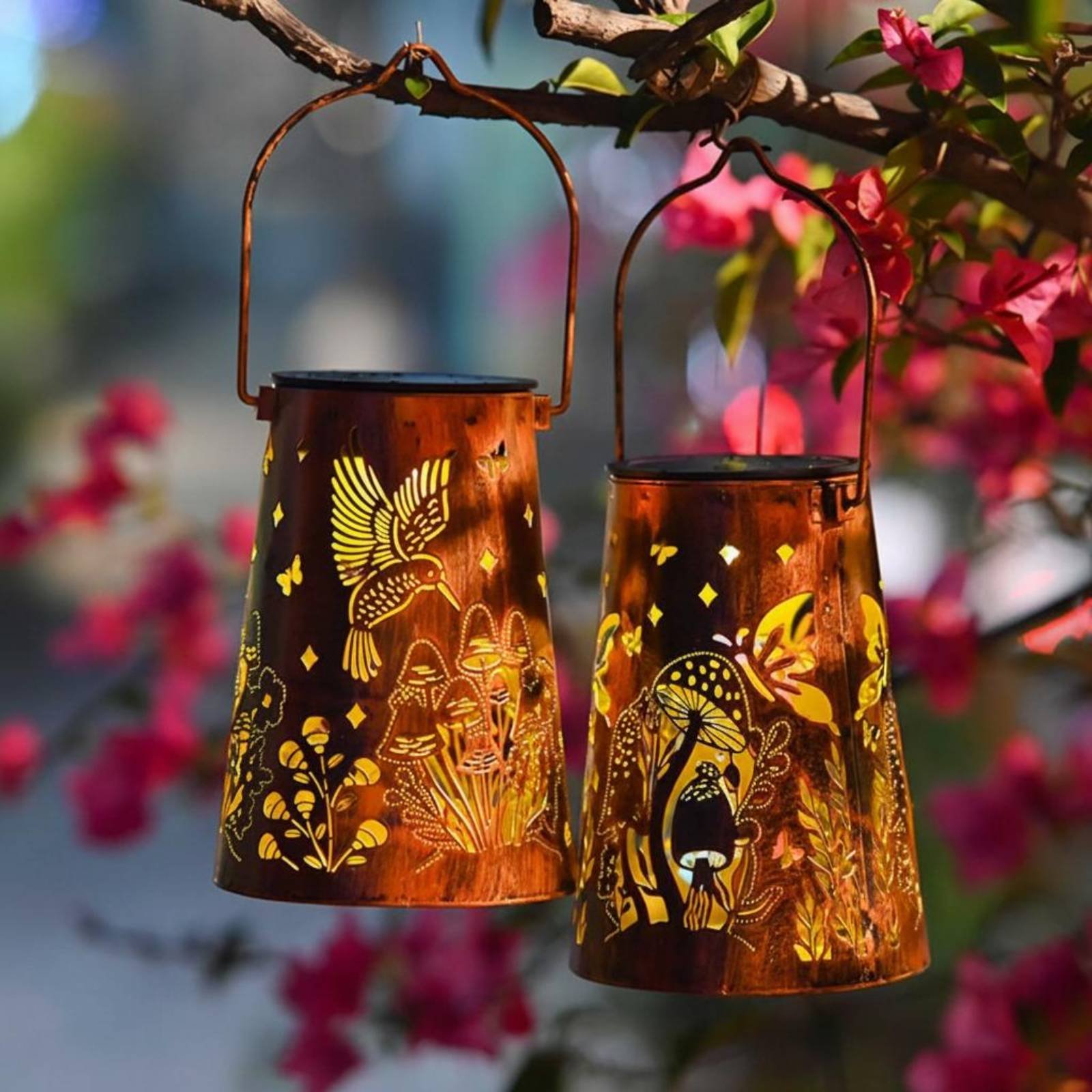 花柄ガーデンランタンパターンガーデン照明器具自動オン/オフ錬 - Lighting Decor Outdoor のレビューと価格