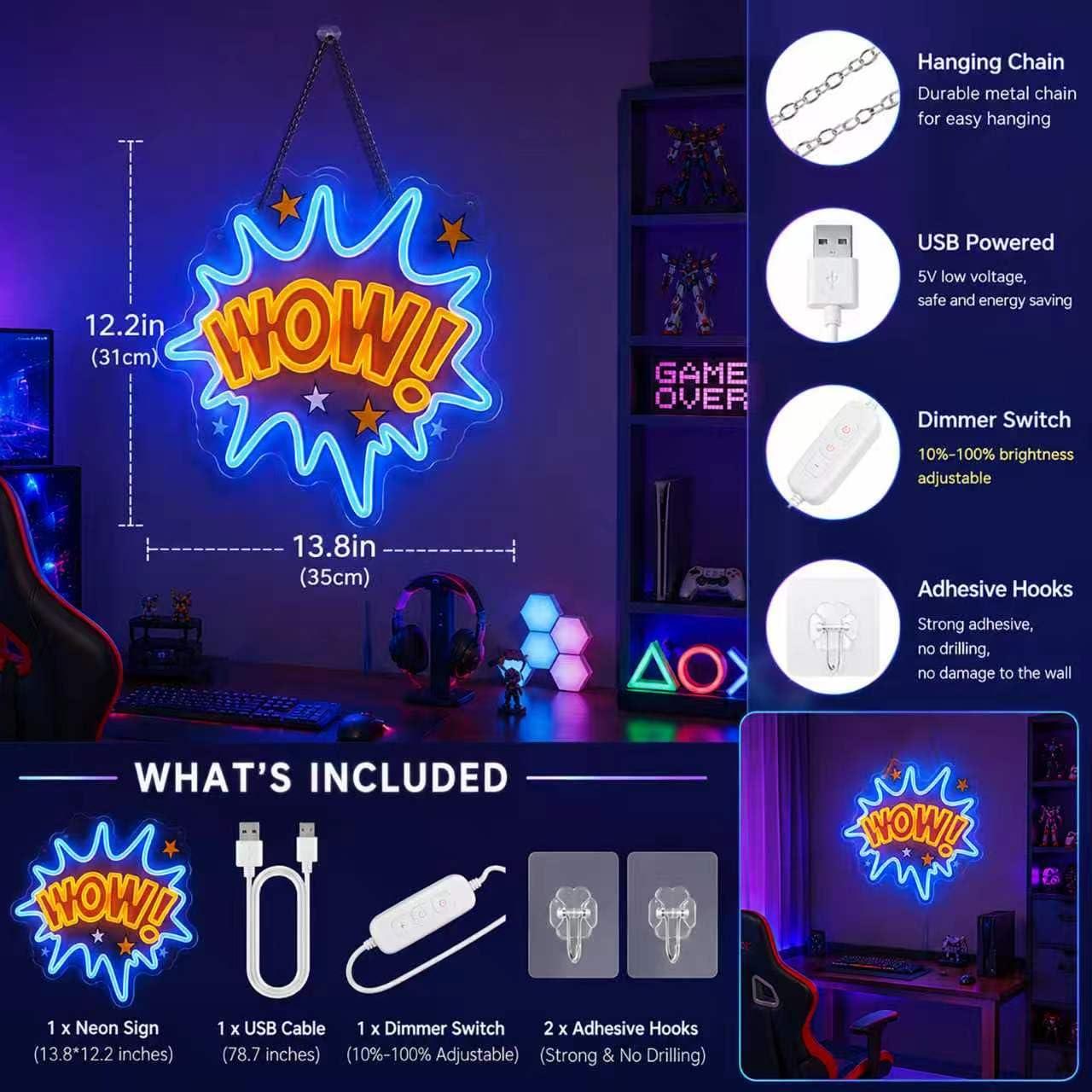 WOWネオンサイン USB調光式LEDネオンライト 寝室、ゲ - Lighting Decor Wow のレビューと価格