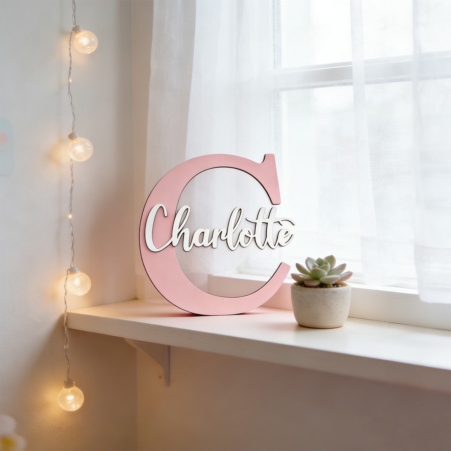 1個入り カスタム2層ライトパープルイニシャルレター木製ネー - Lighting Decor Wedding のレビューと価格