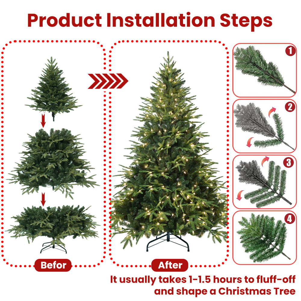 6.5フィートの電飾付き人工クリスマスツリー、450個の温白 - Lighting Decoration Stand のレビューと価格