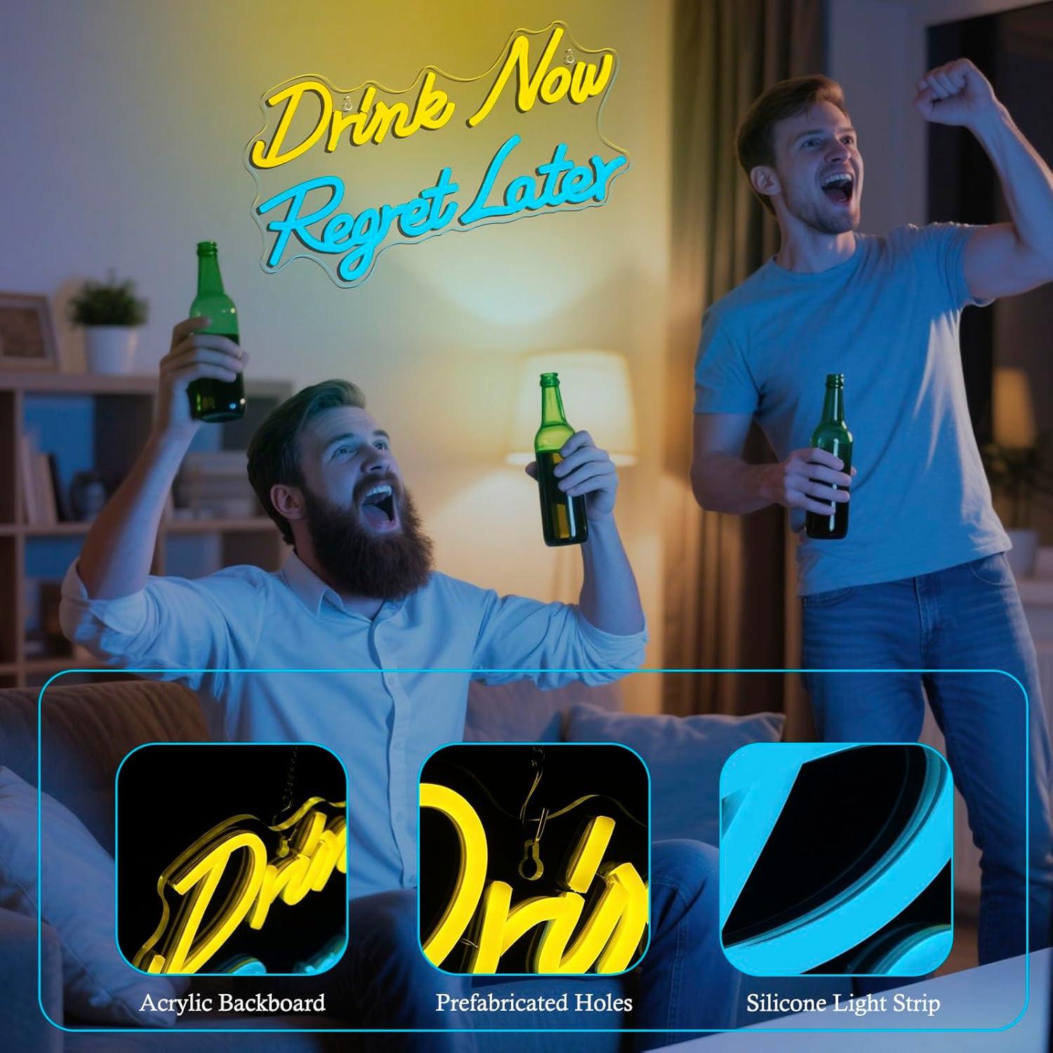 ビールネオンサイン「今すぐ飲んで後悔する」LEDライト、男性 - Restaurant Lighting Decoration のレビューと価格