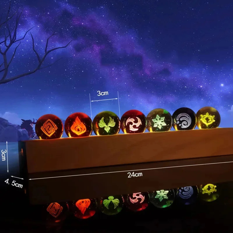 ゲンシン-インパクトクリスタルボール,7要素のボール,3Dモ - Elements Lighting Decor のレビューと価格