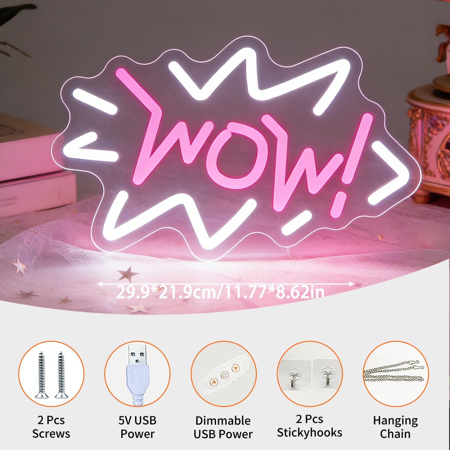 Wow ネオンサイン LED ポップアート マーキーライト  - Lighting Decor Wow のレビューと価格