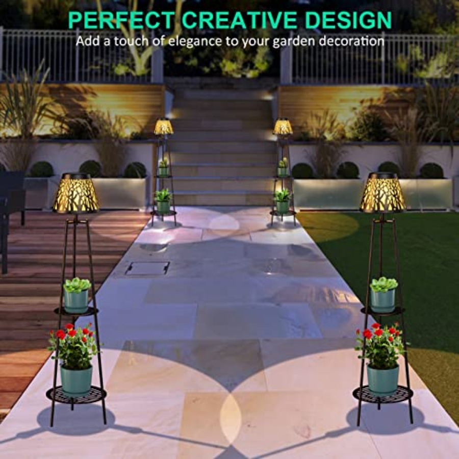 2パック屋外ソーラーフロアランプ、植物スタンド付き、防水メタ - Lighting Decor Outdoor のレビューと価格