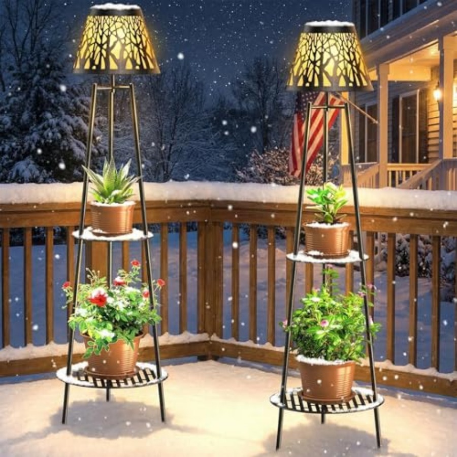 2パック屋外ソーラーフロアランプ、植物スタンド付き、防水メタ - Lighting Decor Outdoor のレビューと価格