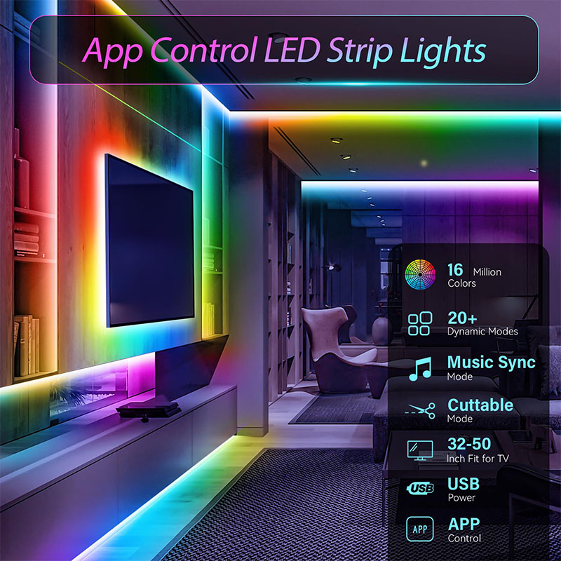 USB RGB LEDストリップライト SMD3535 アプ - Lighting Bolt Decor のレビューと価格