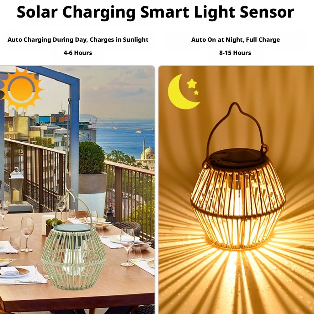 IP65防水ソーラーラタンランタン、吊り下げ式テーブルライト - Lighting Decor Outdoor のレビューと価格