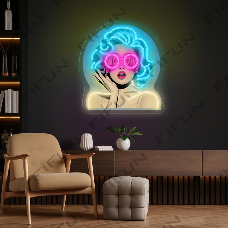 WOWカールガールネオンサインUVプリントウォールアート、U - Lighting Decor Wow のレビューと価格