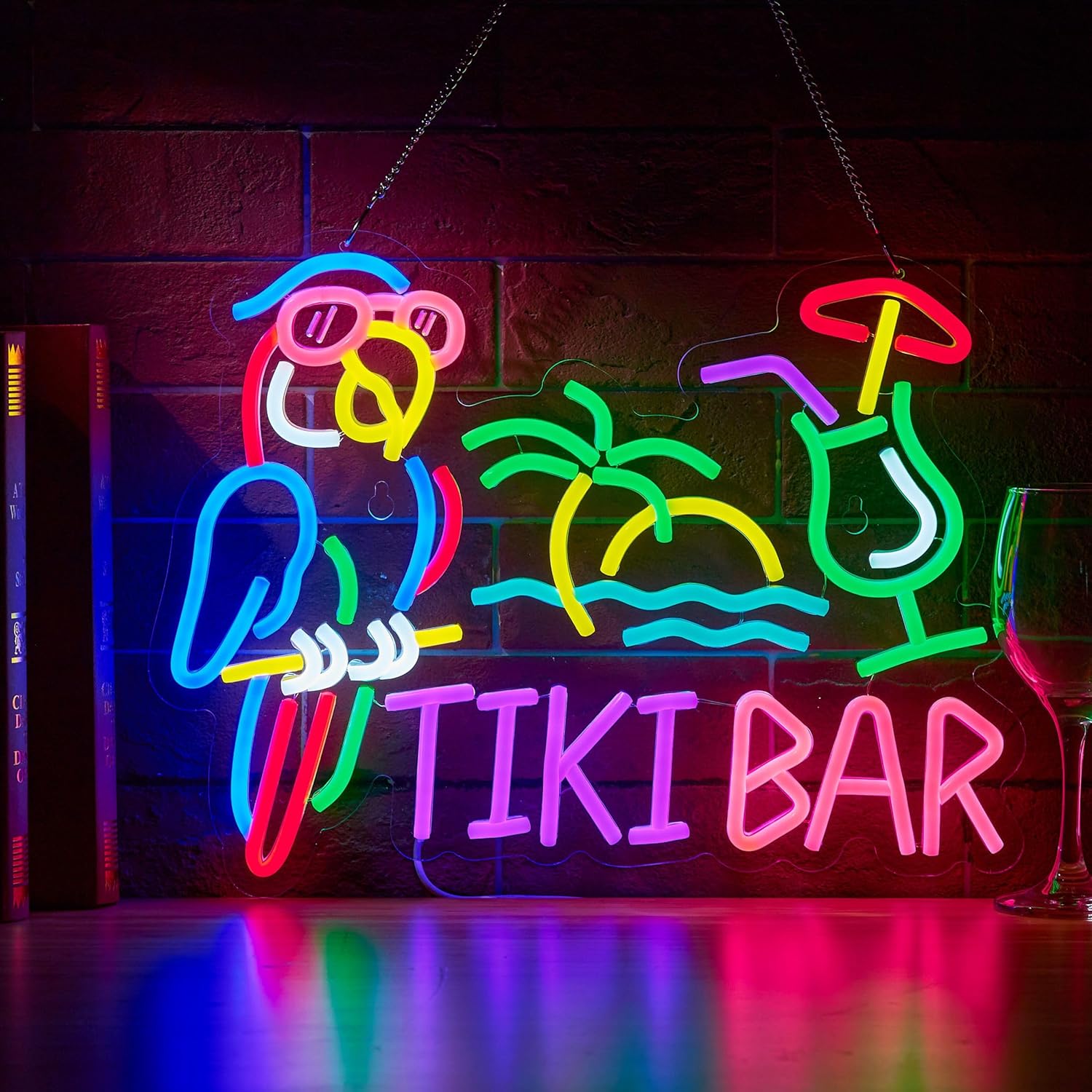 ティキバーパロットパームツリーネオンサインビジネスアートウォ - Restaurant Lighting Decoration のレビューと価格