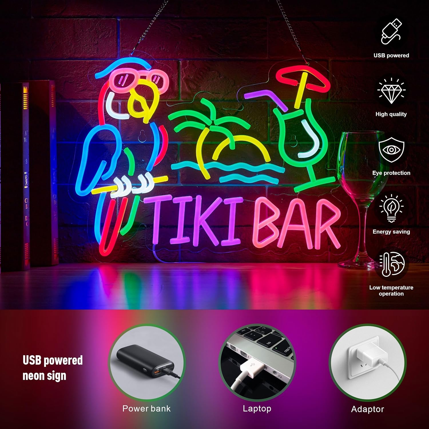 ティキバーパロットパームツリーネオンサインビジネスアートウォ - Restaurant Lighting Decoration のレビューと価格