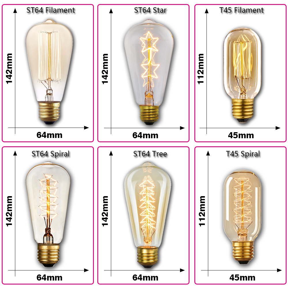 レトロエジソン電球 E27 40W 220V A60 ST6 - Lighting Decor Ideas のレビューと価格