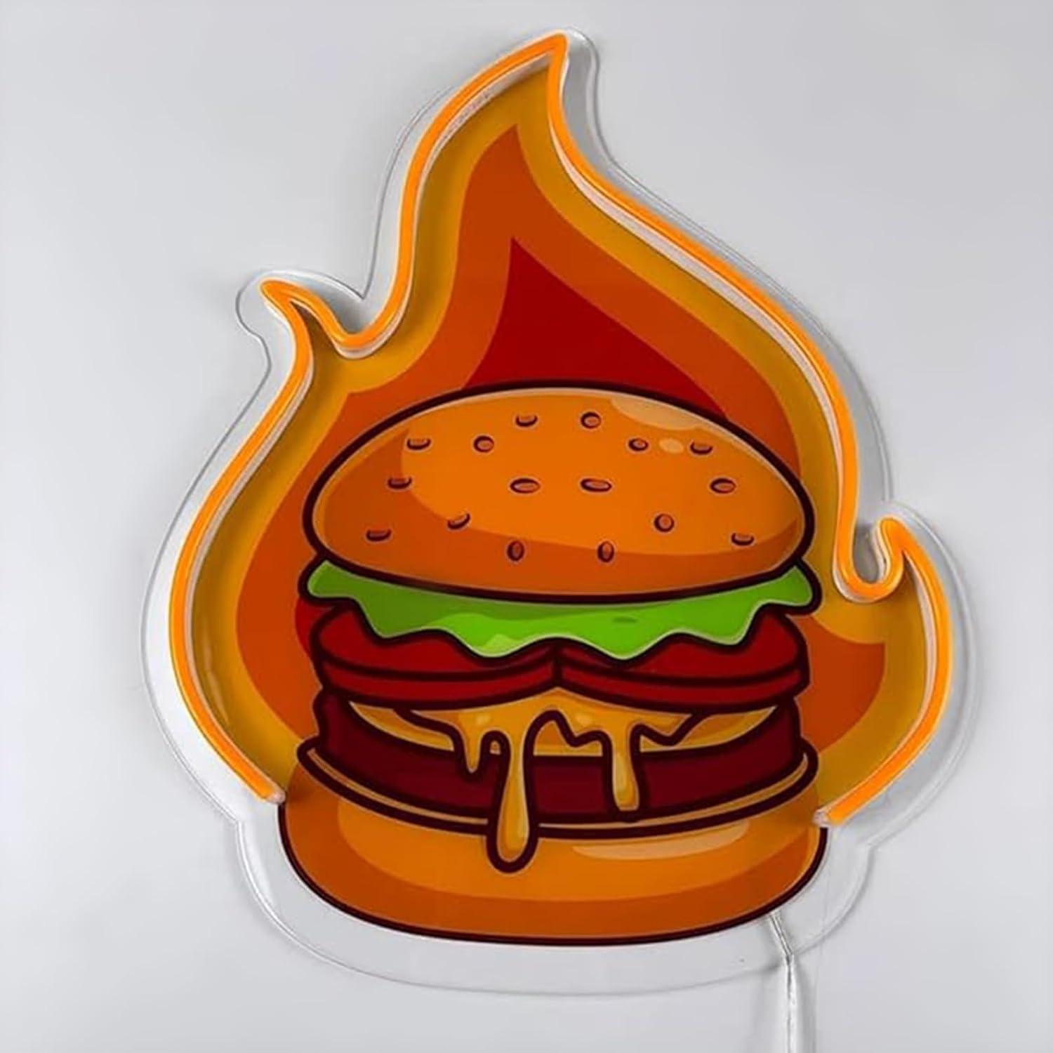バーガーネオンサインLEDハンバーガーウォールライト、レスト - Restaurant Lighting Decoration のレビューと価格