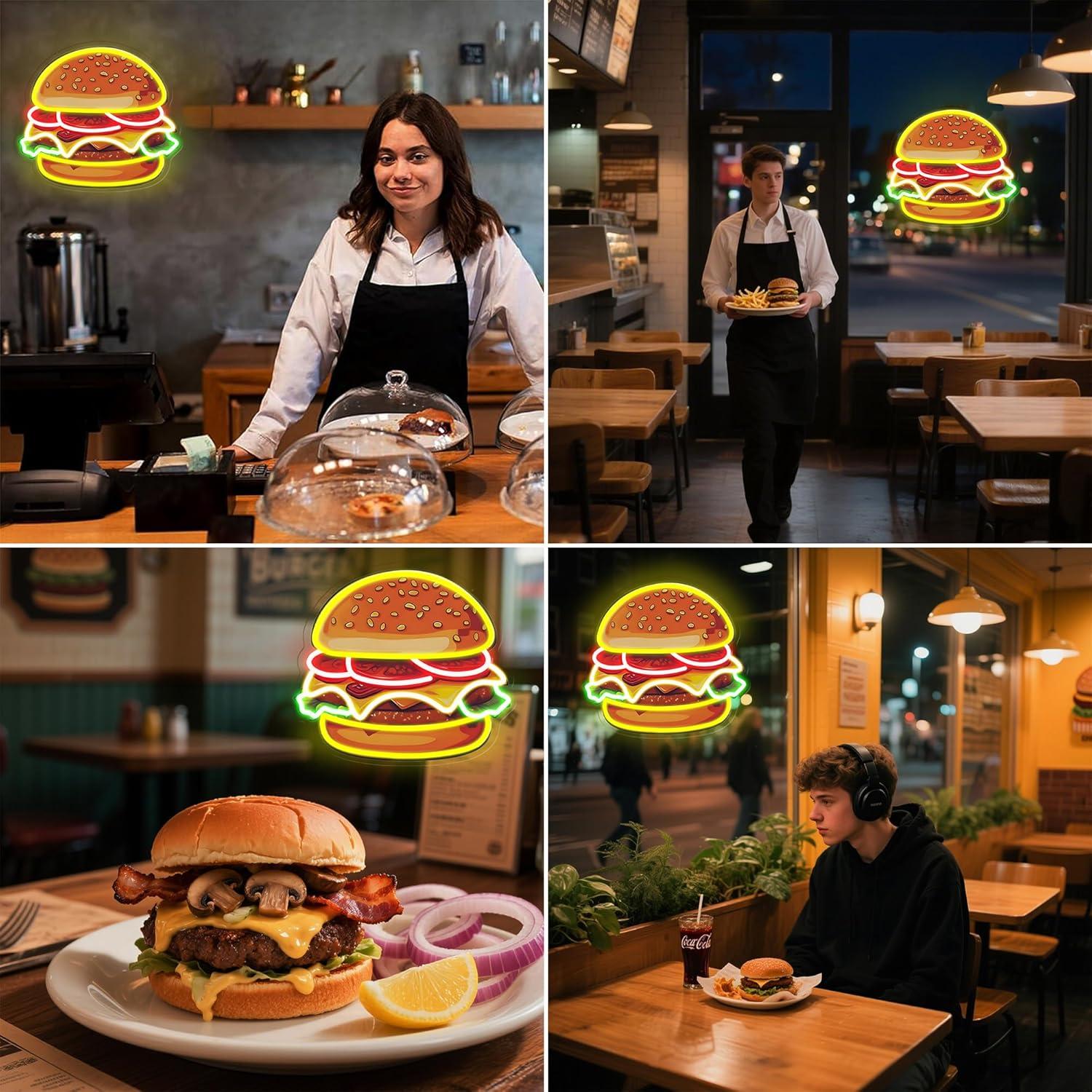 バーガーネオンサインLEDハンバーガーウォールライト、レスト - Restaurant Lighting Decoration のレビューと価格